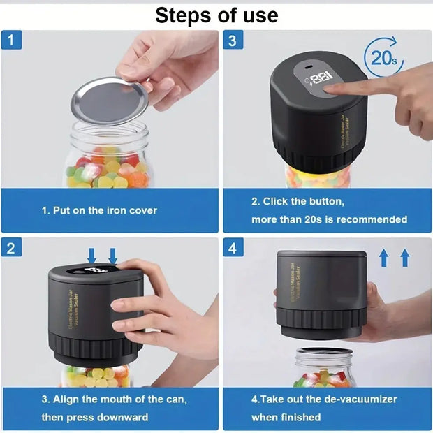 Electric Mason Jar Vacuum Sealer | Airtight Food Preservation for Maximum Freshness & Shelf Life