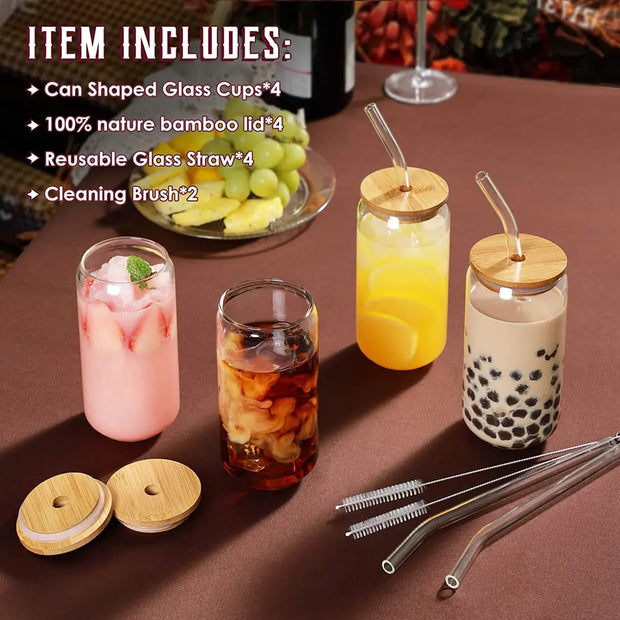 Glass Cup with Lid and Straw | Reusable Beverage Glass for Smoothies, Iced Drinks & More